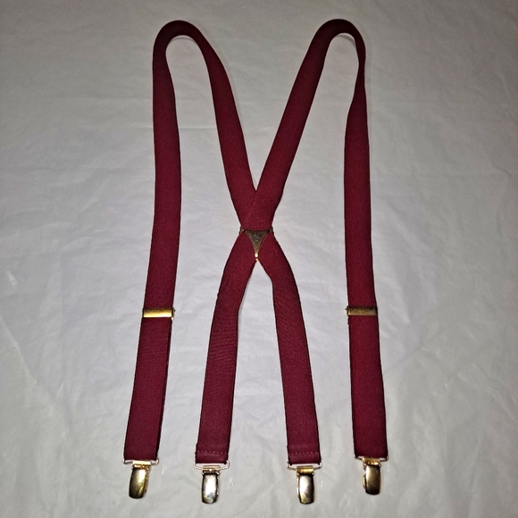 DGBM Men's 4-Point Suspenders Burgundy Adjustable Straps Slightly Distressed - Picture 1 of 6